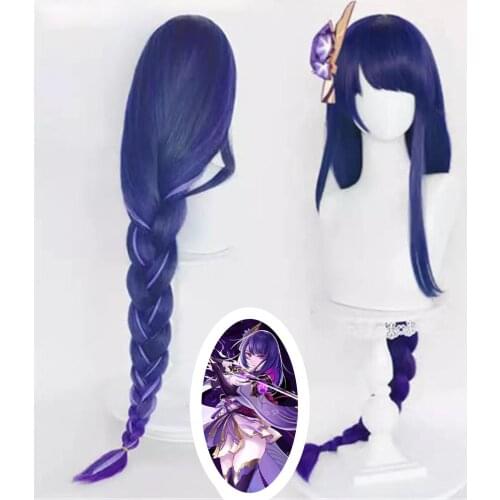 Genshin Impact Baal Cosplay Raiden Shogun Wig 100cm Blue Purple Wig Cosplay Anime Cosplay Wig Heat Resistant Synthetic Wigs Hair