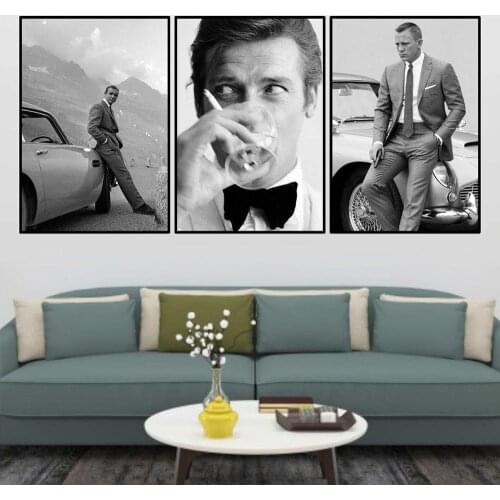 James Bond 007 Movie Poster Vintage Canvas Painting Black and White Retro Wall Art Pictures Cuadros For Living Room Home Decor
