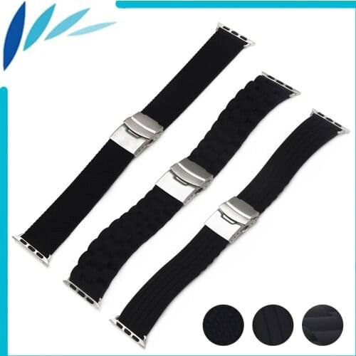 Silicone Rubber Watchband for iWatch Apple Watch / Sport / Edittion 38mm 42mm Strap Band Loop Belt Wrist Bracelet Black + Tool