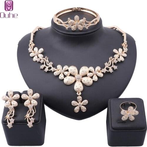 Luxury Bridal Wedding Banquet Necklace Jewelry Set African Dubai Gold Color CZ Women Party Costume Accessories
