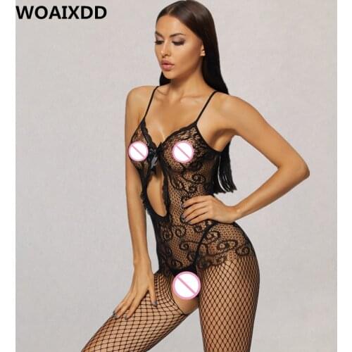 Sexy Lingerie Women Open Crotch Bodystockings Erotic Transparent Lace Tights Nylon Plus Size Print Fishnet Stockings Plus Size