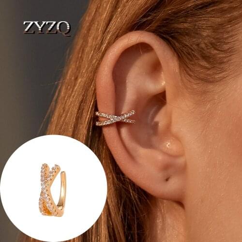 ZYZQ 1 Pcs Vintage Copper Cubic Zirconia Ear Clip Cuff Earrings for Women Girls Punk Simple Gold Color Circle No Piercing Bijoux