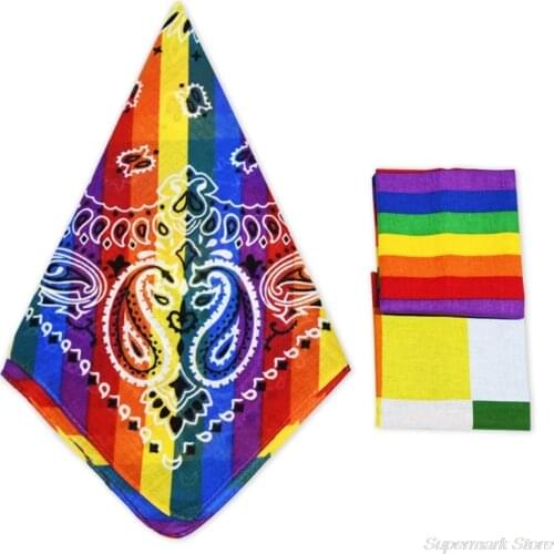 Rainbow Stripes Plaid Tie-Dye Print Square Scarf Bandana Unisex Hip Hop Cotton Headband Festival Wristband Neck Tie A13 21