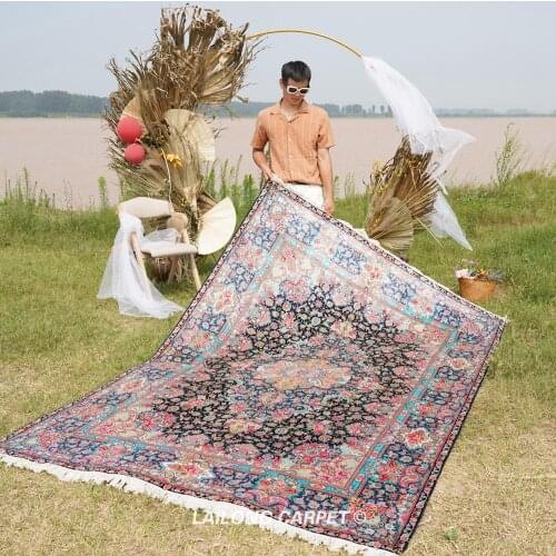 6'x9' Handwoven Silk Carpets Blue Medallion Flowers Sofa Area Iranian Rug (ZSH005A)