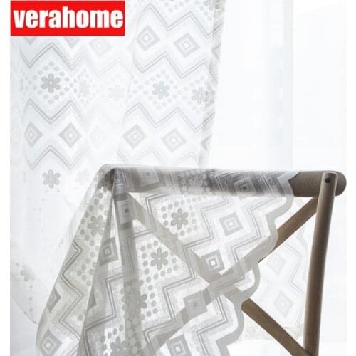 Modern minimalist white jacquard screen Voile Sheer tulle curtains floral for living room bedroom study room Kitchen windows