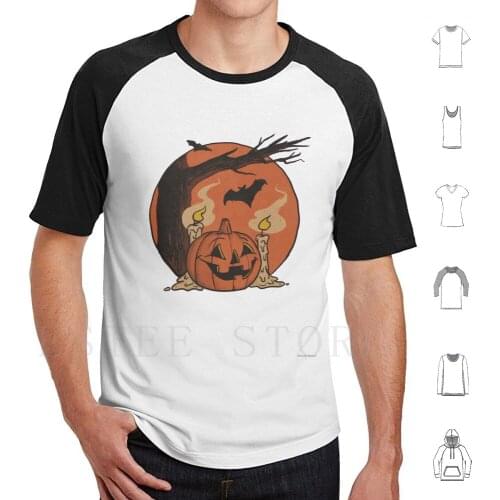 Vintage Pumpkin Scene Halloween 2018 T Shirt Men Cotton 6xl Halloween Bat Bats Pumpkin Jack O Lantern Tree Spooky Men Womens
