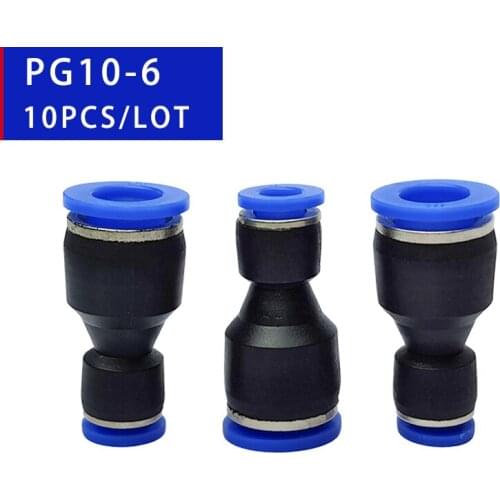 High quality 10pcs PG10-6 Unequal Diameter Air Tube Fitting Straight Union,One Touch Push In Pneumatic Fitting Connectors