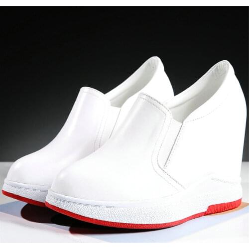 2021 Platform Creepers Women Slip On Genuine Leather Wedges High Heel Pumps Shoes Female Round Toe Fashion Sneakers Casual Shoes