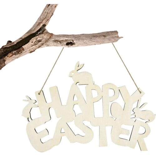 1Pc Happy Easter Letter Wooden Decoration Cute Bunny Wooden Pendant Ornament for Easter Party Kids Favor Gifts DIY Hanging Decor