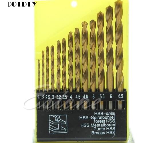 13pcs 1.5-6.5mm High Speed Steel HSS Titanium Coated Drill Bits Shank Set Tool