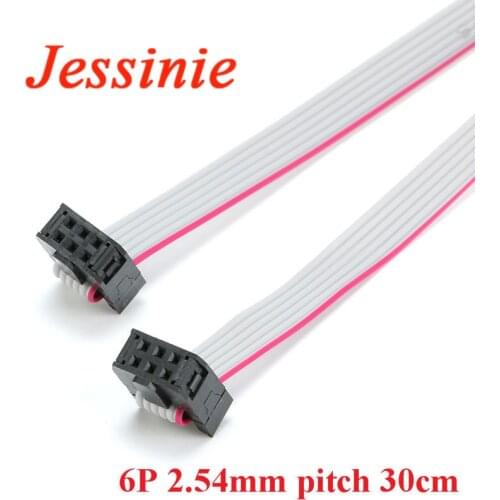 2.54mm Pitch FC-6 JTAG ISP AVR Download Cable Wire Line 6P 6pin 30CM 300mm Connector Gray Flat Ribbon Data Cable 28AWG