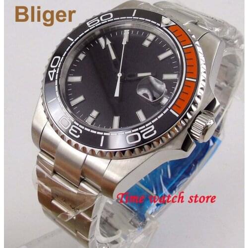 43mm no logo mechanical auto watch men waterproof stainless steel black dial ceramic red bezel sapphire date Miyota wrist 176