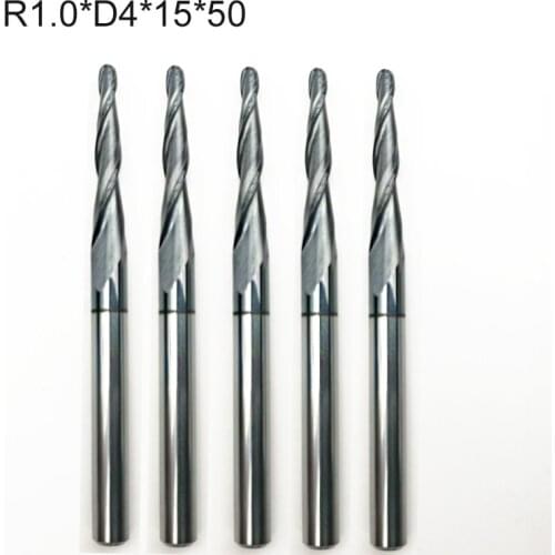 5PCS/LOT R0.5-R1.0*D4*15*50L*2F HRC55 Tungsten solid carbide Tapered Ball Nose End Mills and cone cutter 3D Wood Plywood Milling