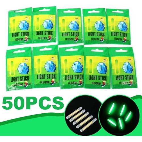 50 Pcs Fishing Light Stick Luminous Stick 5 Sticks Night Fishing Light Stick Fishing Gear Fishing Supplies 4.5*37mm