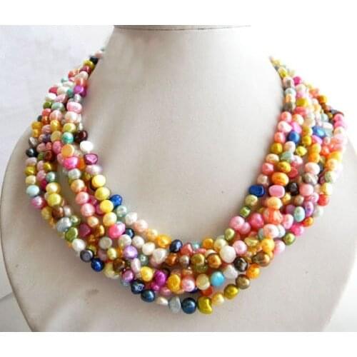 7Strands 18'' 6mm Multicolor Freshwater Pearl Necklace