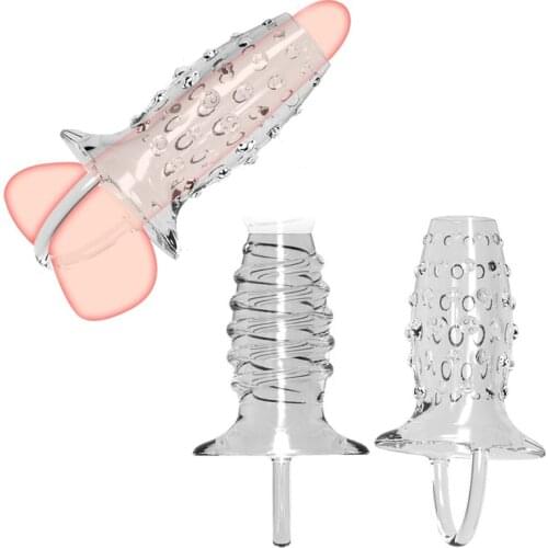 BDSM Penis Sleeve Reusable Glans Penis Enlarger Extender Delay Ejaculation Cock Ring Sleeve Scrotum Bondage Sex Toys For Men 18
