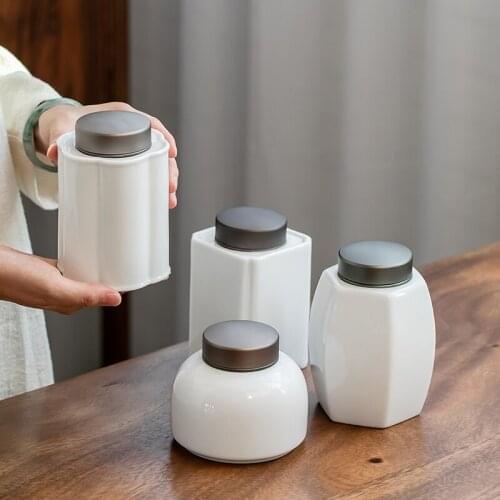 Household Ceramic Sealed Tea Caddy Kitchen Condiment Dispenser Home Decoration Desktop Decoration Ceramic Tea Caddy Gift