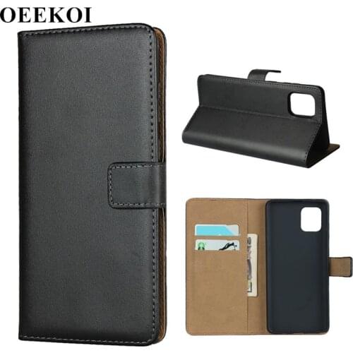 OEEKOI Genuine Leather Wallet Flip Cover Case for Samsung Galaxy A81 with Card Slots Holder