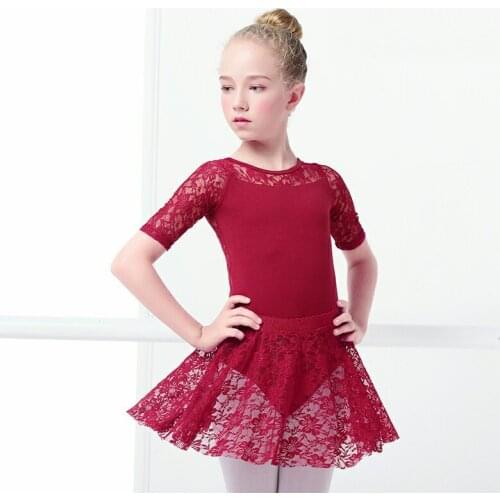 Kids Ballerina Dress Dance Ballet gymnastics Ballet Leotards Children Short Sleeves Lace Ballet Dress For Girls Bodysuit Clothes