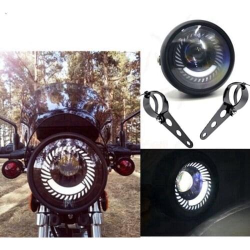 6.5 Inch Cafe Racer Motorcycle Headlight DRL Angel Eyes Hi&Lo Beam Motobike Headlamp Bracket for Bobber Motorcycle Head Light