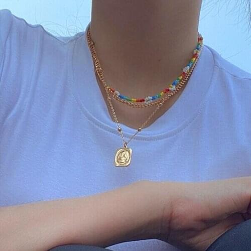 Colorful Bead 3 Pvs/Set Multi-layered Necklace Flower Pearl Asymmetry Strand Choker 2021 Trend Party Fashion Gifts For Women