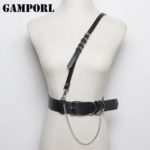 GAMPORL Leather Bra Harness Chain Belts For Women Bdsm Body Bondage Cage Bra Gothic Suspenders Garter Straps Belts Bdsm Lingerie