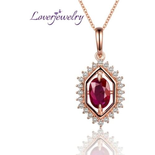 LOVERJEWELRY Red Ruby Stone Royal Pendant Solid 18Kt Rose Gold Natural Diamond Jewelry Wedding Ruby Pendant For Women Engagement