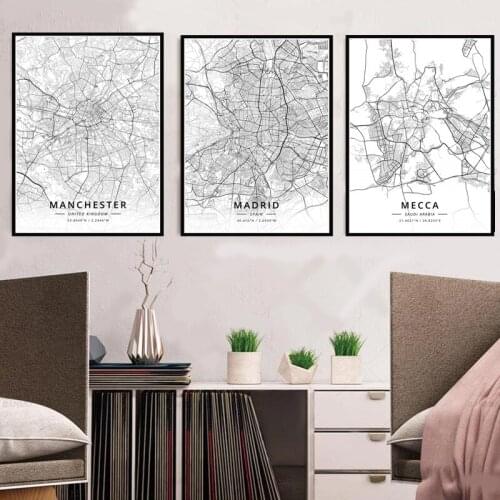 Manchester Mecca Munich World Famous City Maps Poster Travel World Wall Art Canvas Painting for Living Room Home Cuadros Decorat