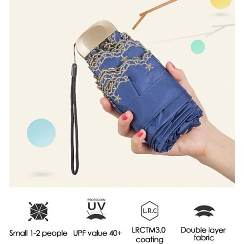 MLGB UV Sun Umbrella Pocket Mini Umbrella Women Embroidered Umbrella Sun Protection and Ultraviolet Protection Parasol