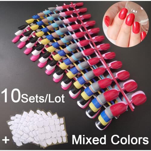 Press On Nail Tips 10 Sets Of Colored False Nail Tips Round Shape Short Full Cover With 10 Nail Adhesive
