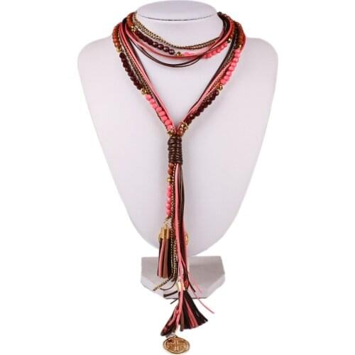 Brand New Luxury Women Bohemian Long Necklace Alloy Beads Tassel Necklace European and American Fashion Jewelry