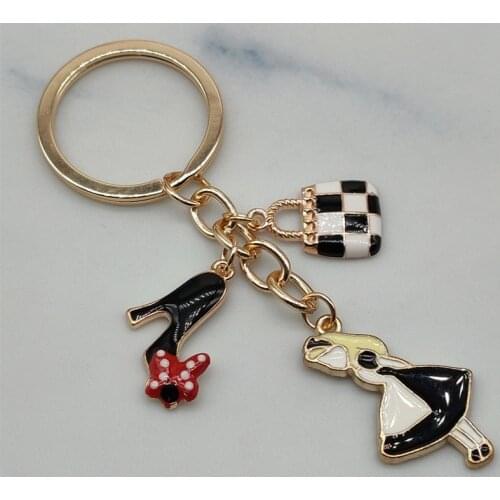 Ladies new high heels bag key chain handmade oil drop dress pendant bag key chain girl key chain fashion jewelry