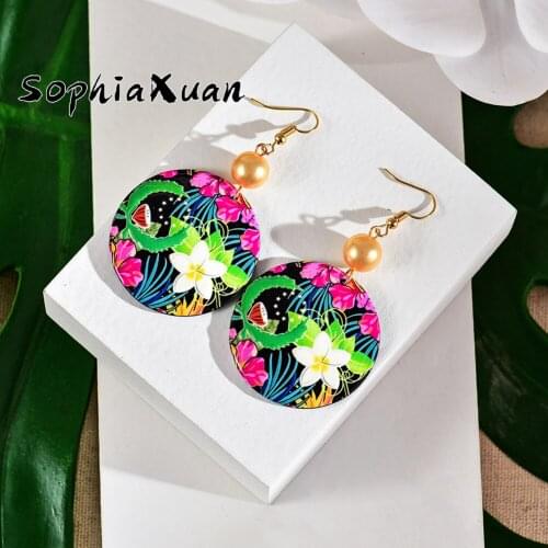 SophiaXuan Hawaiian Dangle Earrings Trendy Big Plumeria Colorful Flower Acrylic Earings Wholesale Fashion Jewelry for Women 2021