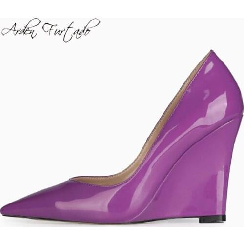 Arden Furtado 2021 Spring autumn Fashion Wedges Womens Shoes Elegant Pointed Toe yellow blue purple yellow slip on Pumps 41 42