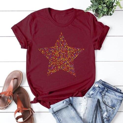 Five-pointed star Printing T Shirt Summer Women Short Sleeve Leisure Top Tee Casual Ladies Female T Shirts Woman Clothing TX8933