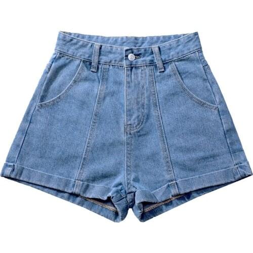 Womens 2021 summer high-waisted daddy pants shorts wide-leg loose denim shorts womens casual style was thin