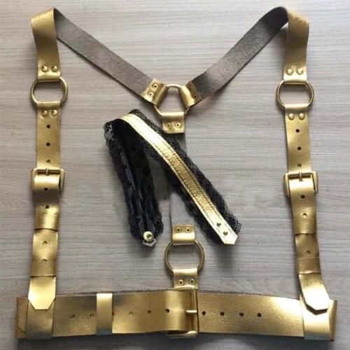 Handcrafted Women Gold Leather Women Harness Gothic Wide Belt O-Ring Body Fetish Waist Belt Suspender Straps