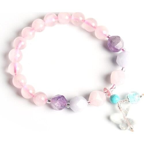 Womens Crystal Bracelet Strawberry Crystal Beaded Pink Crystal Buddha Bead Bangels Gift for Females Fine Jewelry