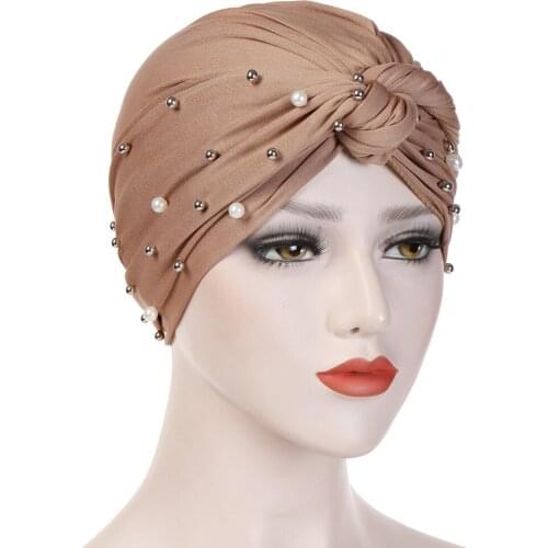 Women Fashion Head Scarf Cap Beading Muslim Hijab Scarf Cap India Turban Hat Underscarf Hat Women Full Head Cap Hats Wholesale
