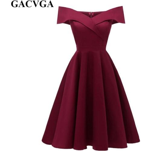 GACVGA 2019 New High Quality Autumn Dress V-Neck Sleeveless Sexy Off Shoulder Party Dresses Vintage A-line Women Dress Vestido