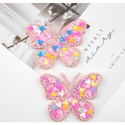 10Pcs And 2Pcs 6.5*5cm Bling Rhinestone Colorful Butterfly Charm DIY Hair Clip Patch Accessories Appliques Craft