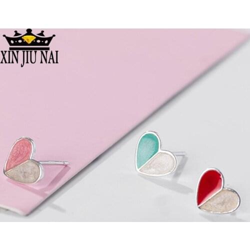 100% 925 sterling silver Ice cream nail female sterling silver Korean temperament simple sweet love Enamel dazzling earrings
