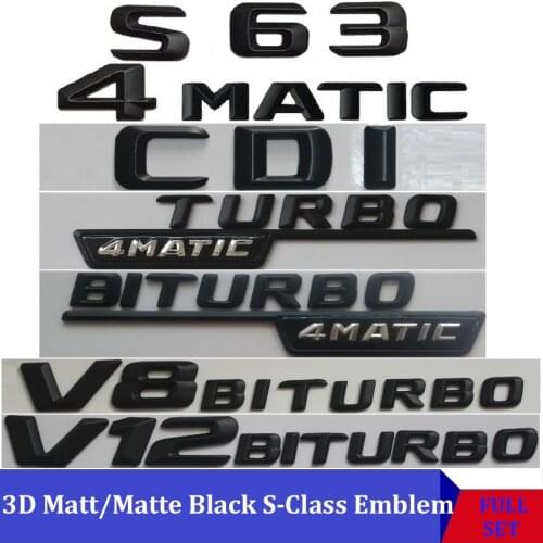 3D Matt Black W221 W222 Car Emblem S350 S320 S430 S500 S63 S65 Badge Sticker Auto 4MATIC BITURBO Star Logo For Mercedes Benz AMG