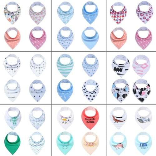 4 Pcs/set Baby Bibs Soft Cotton Printing Newborn Kids Drool Teething Absorbent Saliva Towel Infants Shower Gifts