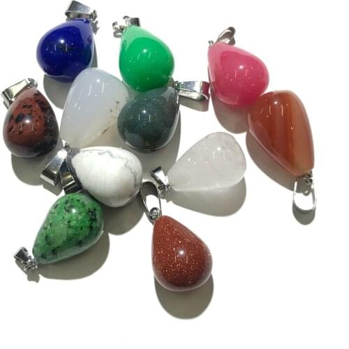 2PC Water Drop-shaped Black Agates Pendant Reiki Healing Semi-precious Stone Amulet DIY Jewelry Natural Stone Charms 13x18mm