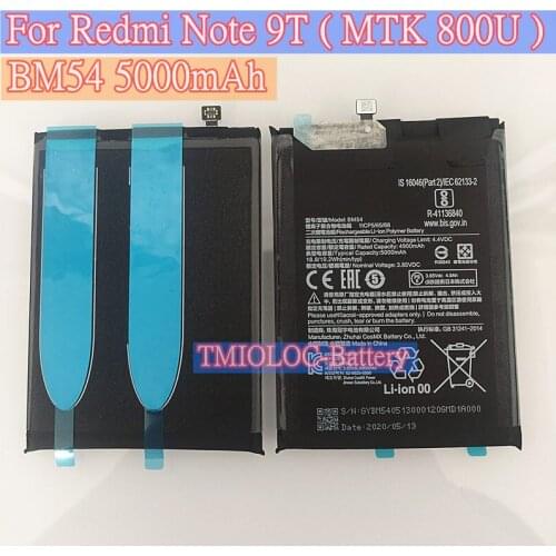 New Original High Quality BM54 5000mAh Battery For Xiaomi Note 9T MTK 800U + Tools