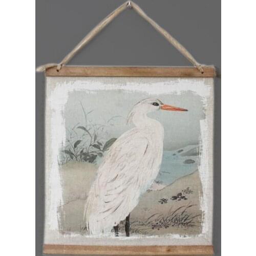 American rustic style retro Linen murals creative vintage Nostalgic painting wall sticker European egret murals home wall decor