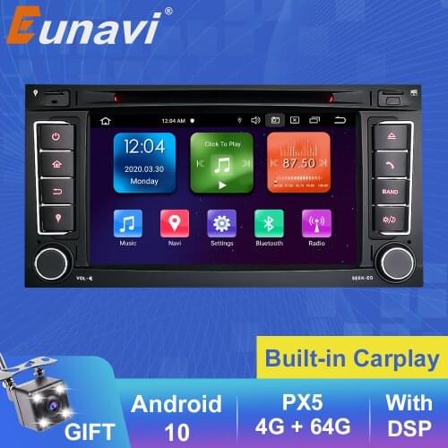 Eunavi 2 Din Car Multimedia player Android 10 Radio GPS Auto For VW Volkswagen Touareg Transporter T5 2004-2011 Audio DSP 4G RDS