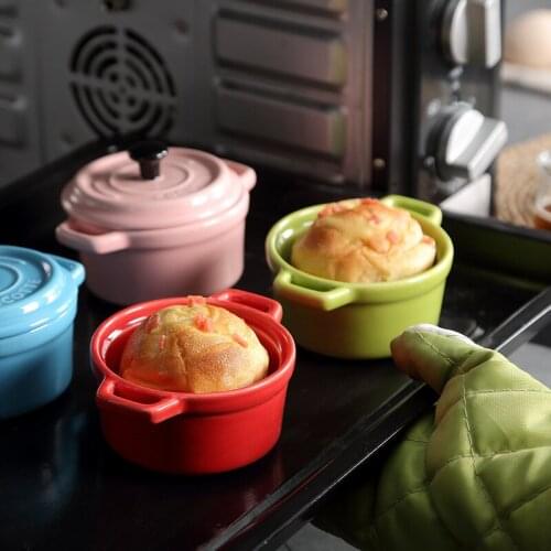 Nordic Binaural Ceramic Baking Bowl Flatware With Cover Handle Soybean Milk Household Ramen Stew Bowls Crockery Dinnerware