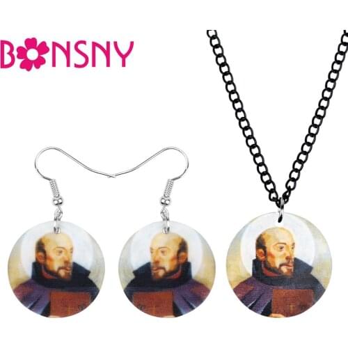 Bonsny Acrylic Halloween Anime Godfather Round Jewelry Set Necklace Earrings For Women Girl Teen Charm Gift Decoration Accessory